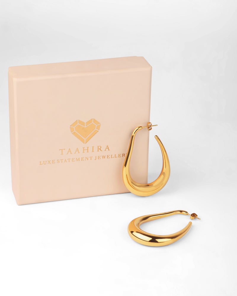 TAAHIRA 18K Gold Plated Long Hoop Earrings - Image 3